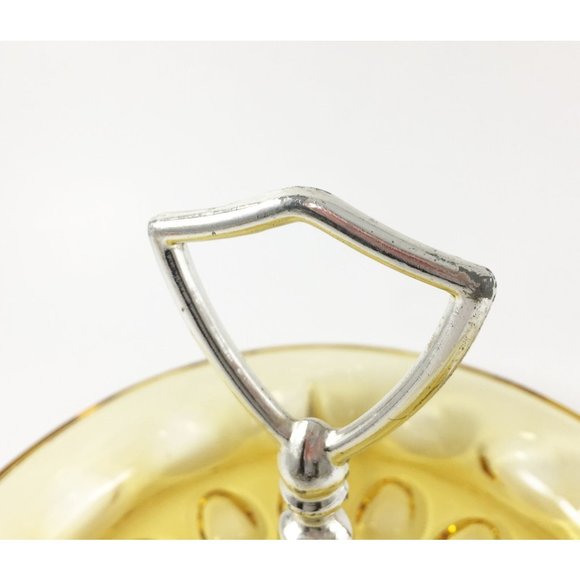 MCM Amber Glass Divided Dish with Handle 8 Inches Across Thumbprint - Picture 3 of 6